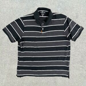 Nike The Polo Shirt Men's Large Dri-FIT Black Gray‎ Striped Golf Wear Casual